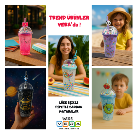 Pipetli Çift Işıklı Lüks Bardak Matara
